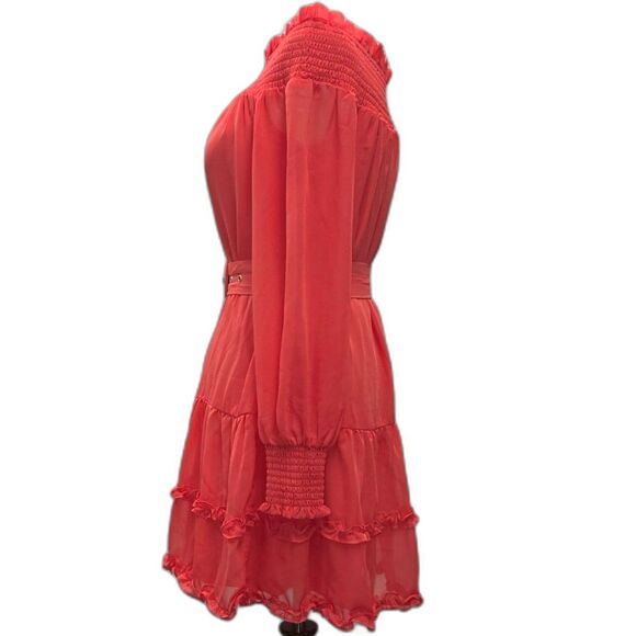 BCBGeneration Off the Shoulder Belted Ruffle Mini Dress - Coral (Size 2) - Picture 5 of 8